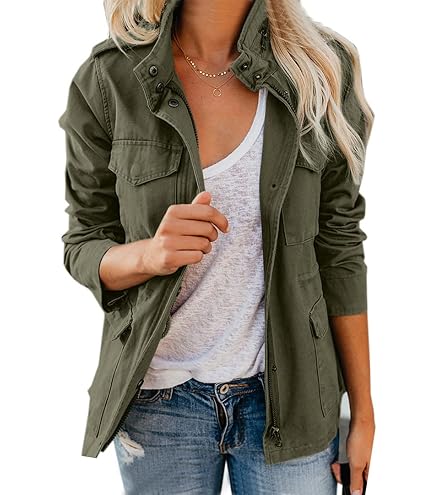 Amazon.com: QOAAIE Womens Zip Up Military Anorak Safari Jacket